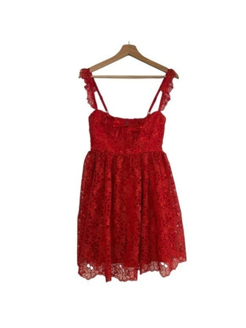 ANTHROPOLOGIE Ruffle Strap Corset Lace Mini Dress Lipstick Red Size XS NEW - Picture 2 of 10